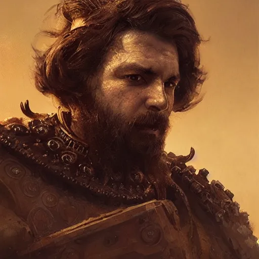 Image similar to Portrait of old Knight with big mutton chops, detailed face, fantasy, highly detailed, cinematic lighting, digital art painting by greg rutkowski