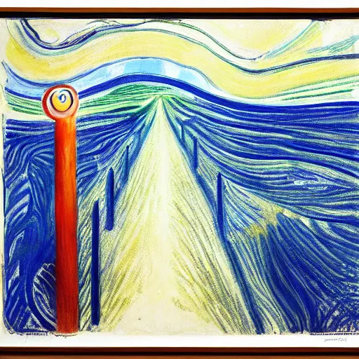 Image similar to sun shining through clouds, Edvard Munch, David Hockney, Takashi Murakami, Minimalist,