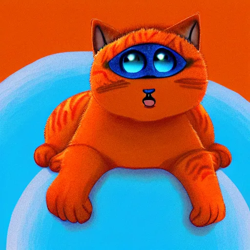 Prompt: a fuzzy orange cat sitting on blue planet earth, space in the background, cartoonish style, digital art, trending on artstation, pixar, disney