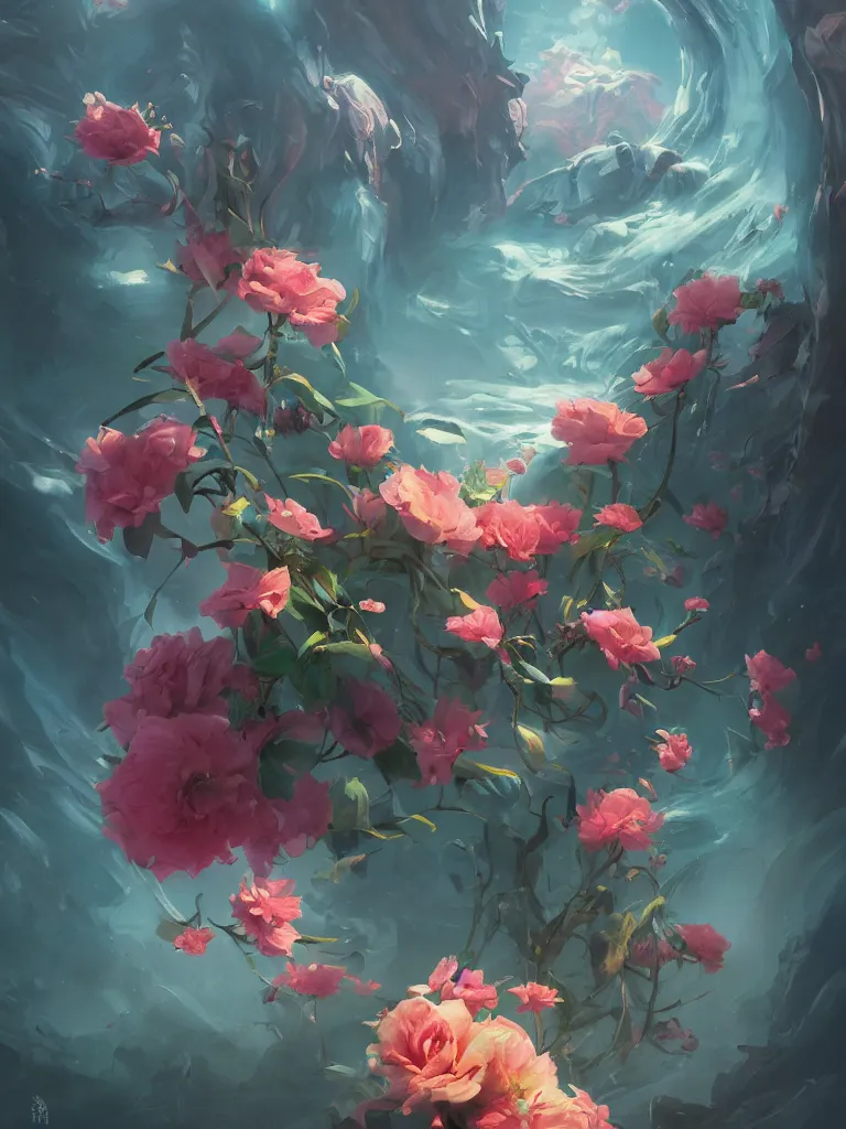 Image similar to retro painting of surreal waiim flower, by ross tran, highly detailed, hyperrealism, excellent composition, cinematic concept art, dramatic lighting, trending on artstation