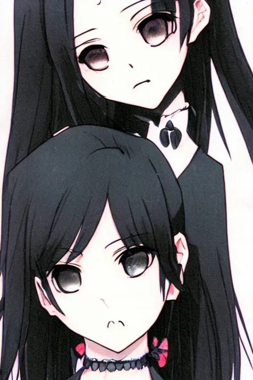 Image similar to portrait of a beautiful girl with black hair; wearing black choker and white shirt; drawn by WLOP, by Avetetsuya Studios, attractive character, colored sketch anime manga panel