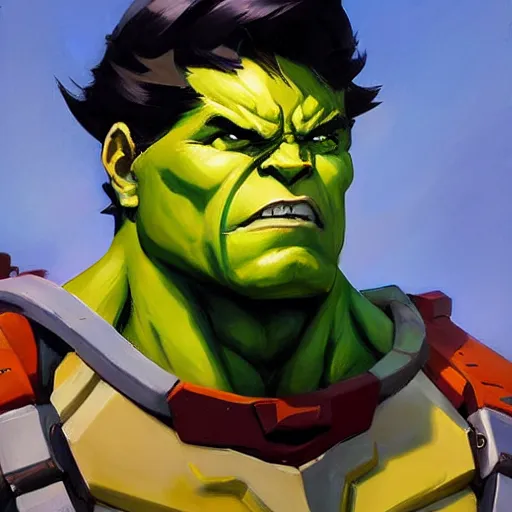 Image similar to greg manchess portrait painting of armed mega shonen hulk as overwatch character, medium shot, asymmetrical, profile picture, organic painting, sunny day, matte painting, bold shapes, hard edges, street art, trending on artstation, by huang guangjian and gil elvgren and sachin teng