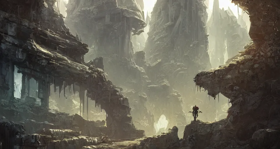 Image similar to A beautiful digital painting sci-fi ruins by Stanley Artgerm Lau, frank frazetta, Rossdraws, James Jean, gerald brom, Andrei Riabovitchev, Marc Simonetti, and Sakimichan, trending on artstation