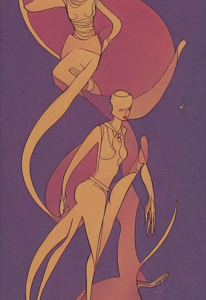 Image similar to an art deco inspired woman by moebius