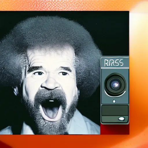 Image similar to bob ross screaming security camera