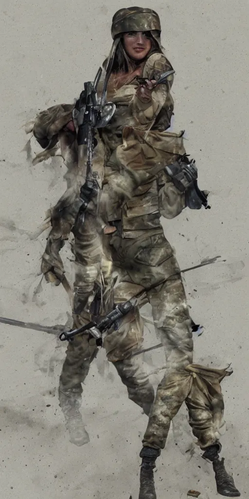 Prompt: A female peshmerga turning into a warewolf, by Sam Weber