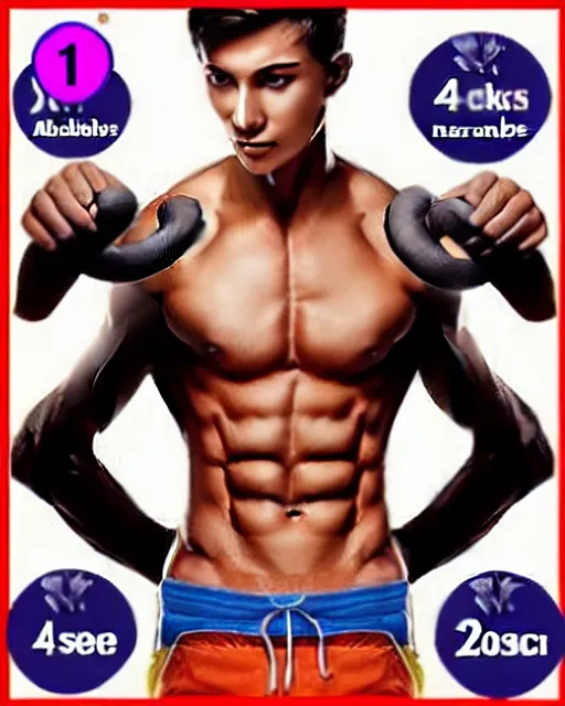 Prompt: twenty pack abs, extra abdominal muscles, strong abdomen, powerful stomach muscles