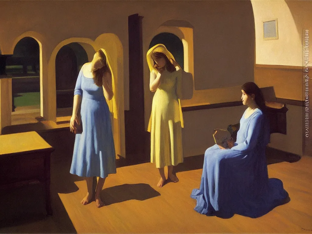 Prompt: the annunciation by edward hopper oil painting