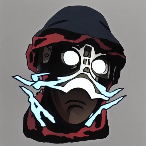 Image similar to mf doom mask facing forwards anime style studio ghibli