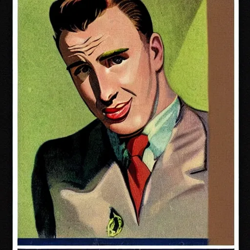 Image similar to “Chris Evans portrait, color vintage magazine illustration 1950”