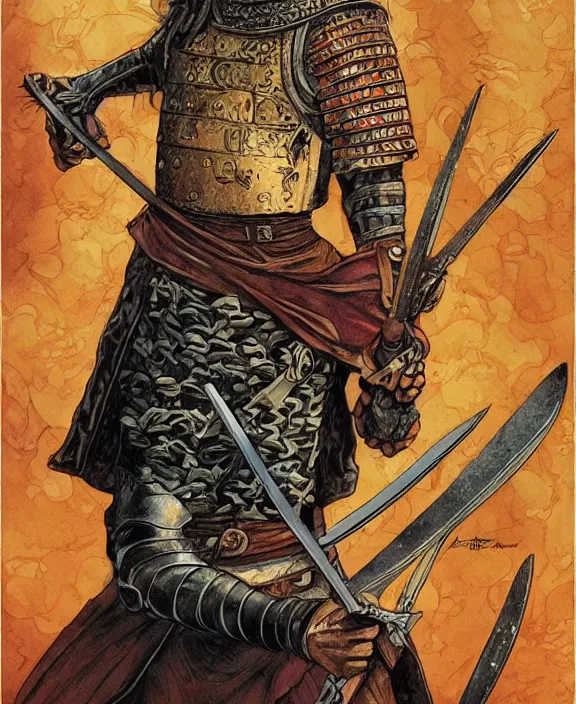 Image similar to a beautiful young medieval warrior, by asaf hanuka, by karol bak, by tony diterlizzi, colored pencil, fine art