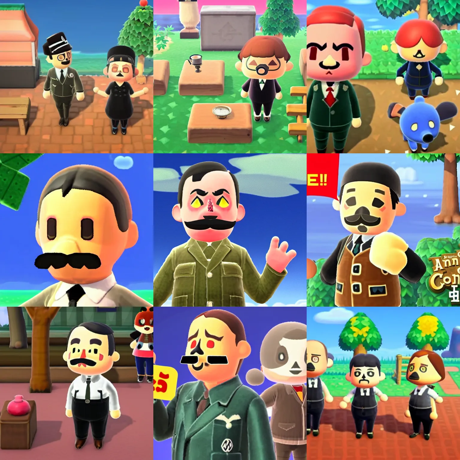 Prompt: hitler as a character in animal crossing new horizons with hitler moustache