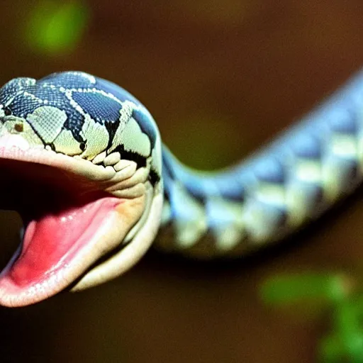 Image similar to hyper realistic photo of a long snake with a snake head, long shot, very accurate coherent image