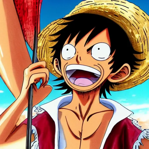 Image similar to monkey d luffy from the anime one piece on a pirate ship