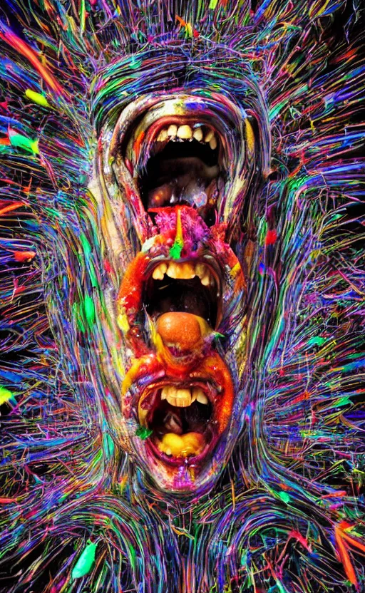 Image similar to image of random arts, weird, chaos, art, human face, grimace of pain and scream, 8K, HDR