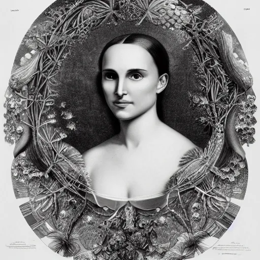 Prompt: portrait of natalie portman by ernst haeckel