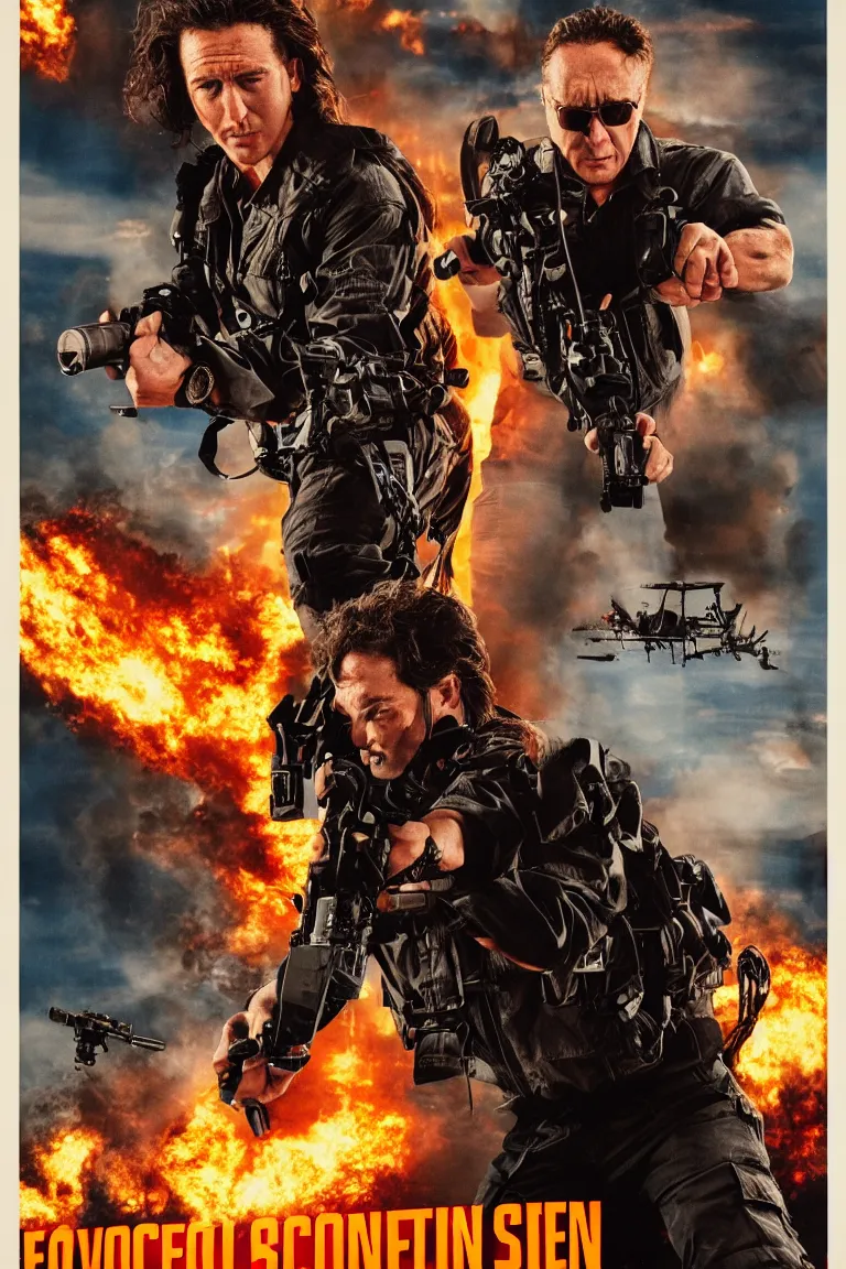 Image similar to a movie poster for an action film starring Steven Segel, explosive special effects, cinematic action sequences