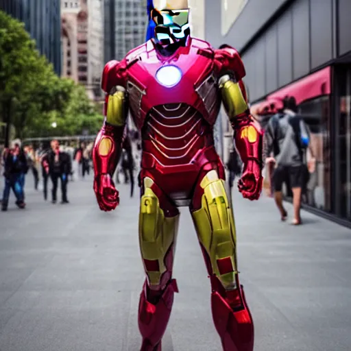 Image similar to ironman spotted in the city, tmz, sony a 7 r iv, symmetric balance, polarizing filter, photolab, lightroom, 4 k, dolby vision, photography award