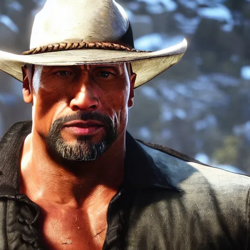 Image similar to Dwayne Johnson in red dead redemption 2 4K detail