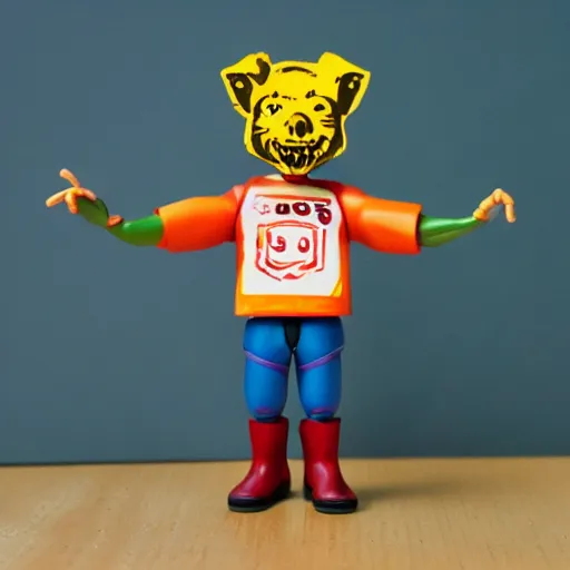 Prompt: goldie stop motion vinyl action figure, plastic, toy, butcher billy style