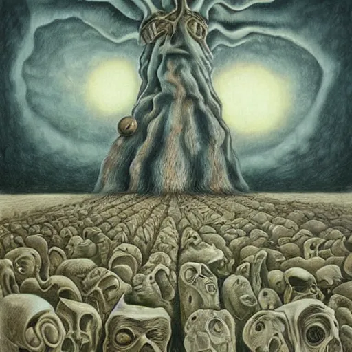 Image similar to surrealism drawing of the end of the world., horror,