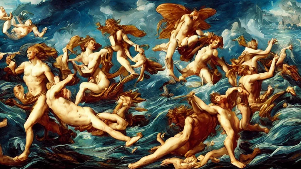 Image similar to epic masterpiece of Oceanus begetting Oceanus mythological