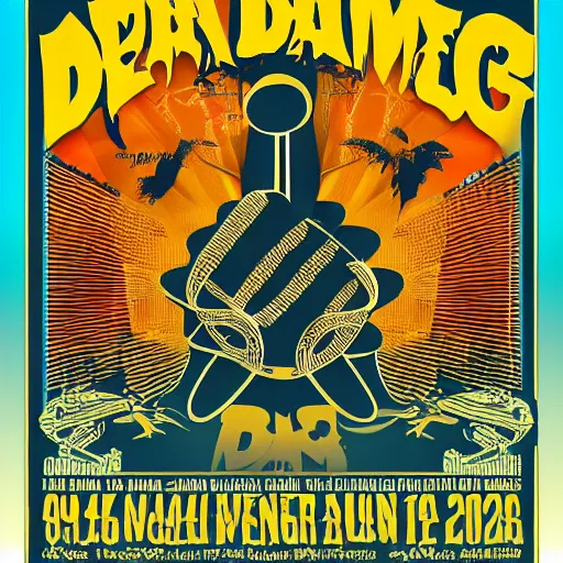 Image similar to concert poster for a dmb concert in west palm beach fl on august 2 0, 2 0 2 2 that features the band name and the concert date, rule of thirds golden ratio clean, light effect, 8 k, maya renderer, unreal engine