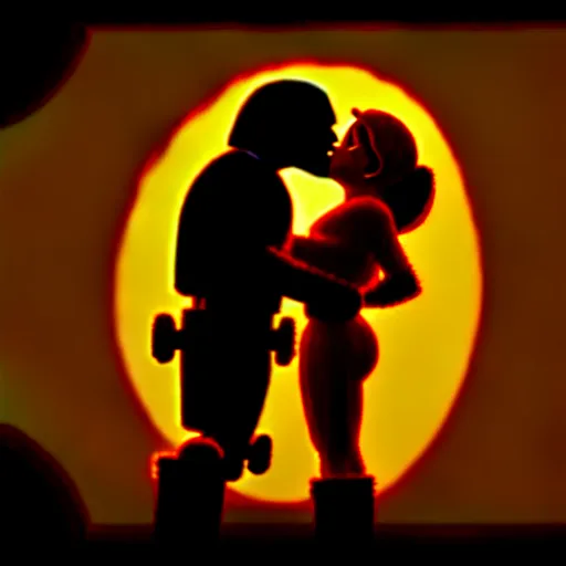 Prompt: mando from mandalorian kissing peter griffing from family guy ultra realistic, lens flare, atmosphere, glow, detailed, intricate, full of colour, cinematic lighting, trending on artstation, 4 k, hyperrealistic, focused, extreme details, unreal engine 5, cinematic, masterpiece, ultra realistic, hyper realistic, highly detailed, sharp focus, digital art