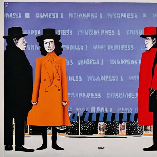 Image similar to cash rules everything around me, Alec monopoly, René Magritte, guy billout