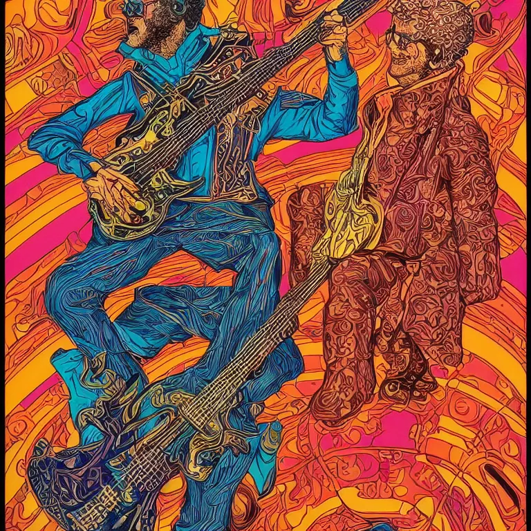 Prompt: beautiful colorful hyperrealist highly detailed psychedelic music poster'angry harold ramis ', psychedelic art nouveau, beautiful high contrast colored wood engraving, moebius comic style, shocking detail trending on artstation 8 k