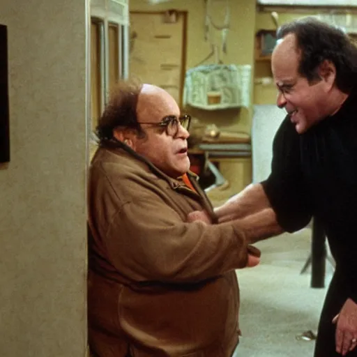 Prompt: danny devito paying the troll toll movie still