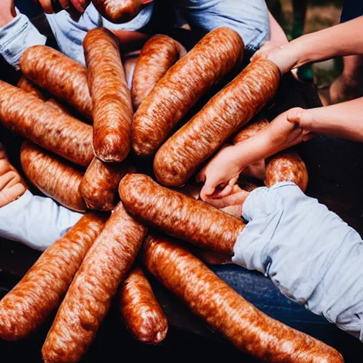 Prompt: maga supporters tickling each other with sausages, canon eos r 3, f / 1. 4, iso 2 0 0, 1 / 1 6 0 s, 8 k, raw, unedited, symmetrical balance, in - frame