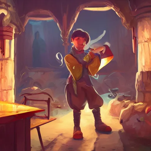 Image similar to A young boy fantasy thief in a tavern, epic fantasy art style, artstation HD