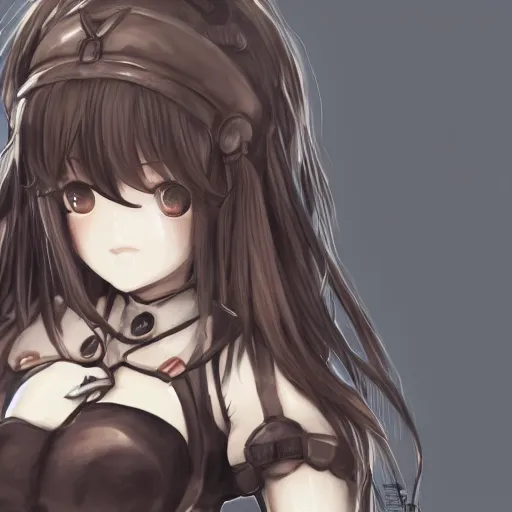 Prompt: Closeup of Kongou from Kantai Collection with brown hair as 2B nier automata, cute, intricate, elegant, highly detailed, digital painting, 4k, HDR, concept art, illustration,Anime wallaper
