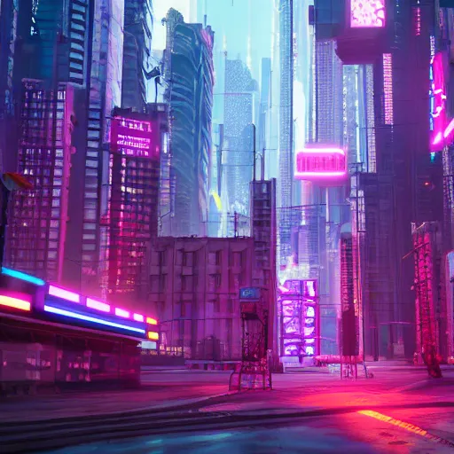 Prompt: a cyberpunk city, Digital Art, High definition, Octane render, Unreal Engine, vibrant color, neon