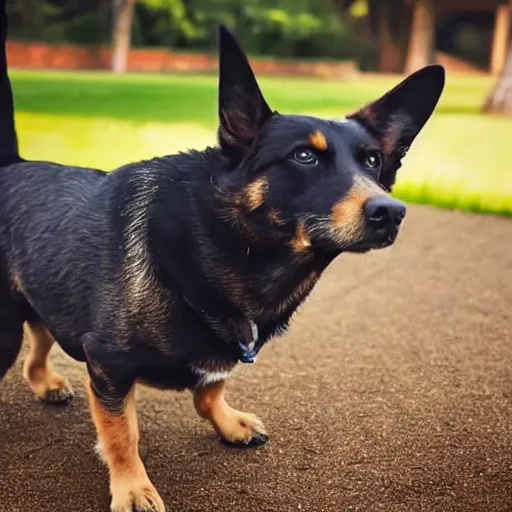 Prompt: smiling dog waving at the camera