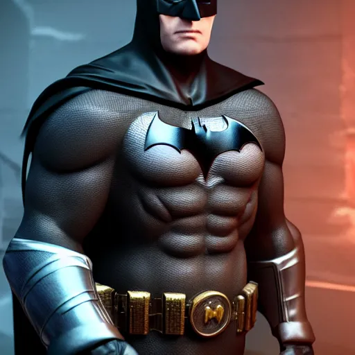 Image similar to 3 d render of batman, unreal engine 5, dslr, award winning, 8 k, octane beautifully detailed render, cold lighting, cinematic lighting, detailed photo, masterpiece, volumetric lighting, ultra realistic, highly detailed, high quality, lossless, photorealistic, trending