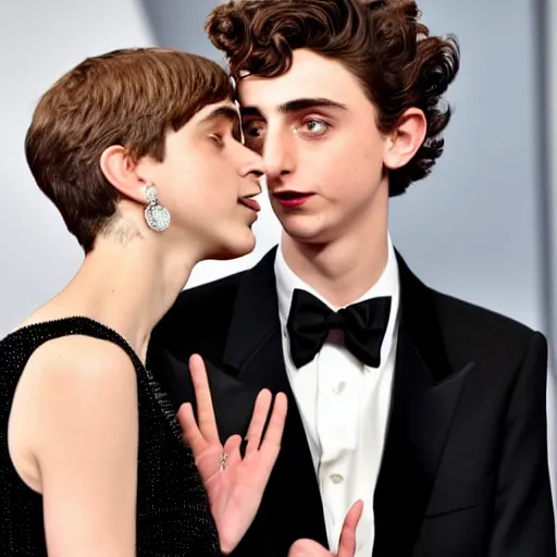 Image similar to timothee chalamet blowing a kiss to emily