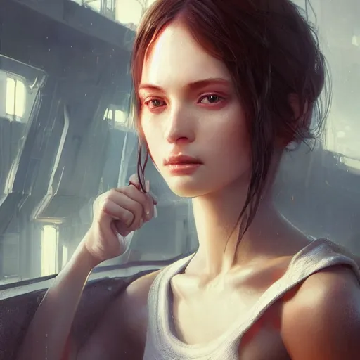 Prompt: a beautiful female android, digital art, 8 k resolution, unreal engine, highly detailed, beautiful face, pretty face, very detailed eyes, by wlop, greg rutkowski