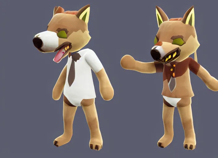 Prompt: a werewolf as an animal crossing villager, 3 d render, 3 d model rip, hq, artgerm, arstation,