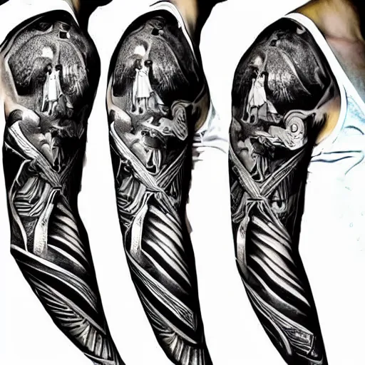 Prompt: sleeve tattoo of gods and kings vector illustration