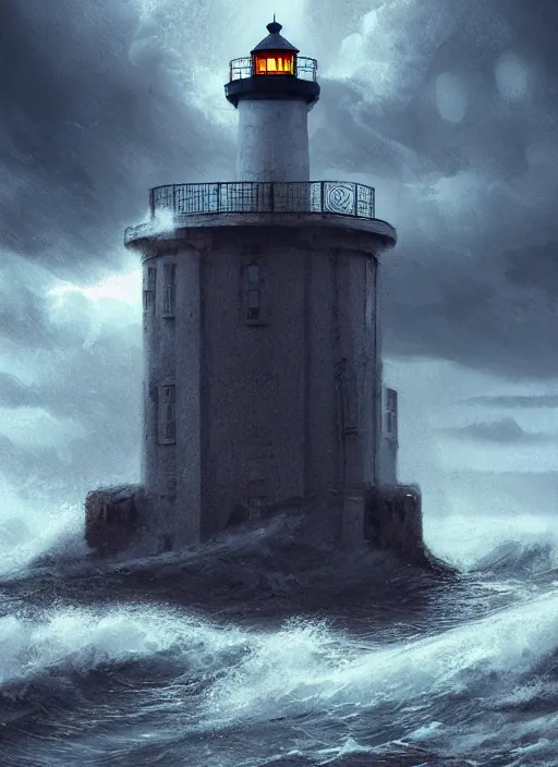 Prompt: portrait, light house on the ocean side in a thunderstorm, high waves, dramatic lighting, cinematic, establishing shot, extremly high detail, photo realistic, cinematic lighting, post processed, concept art, artstation, matte painting, style by eddie mendoza, raphael lacoste, alex ross
