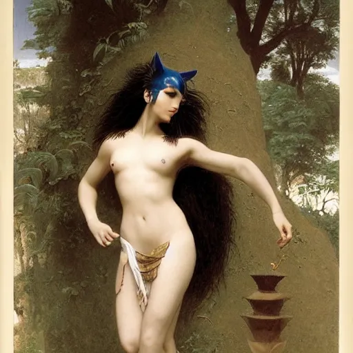 Image similar to sonic the hedge as young egyptian girl, full body, white loincloth, symetrical, grey background, intricate, sharp focus, illustration, orientalism, bouguereau, rutkowski, jurgens, ernst haeckel