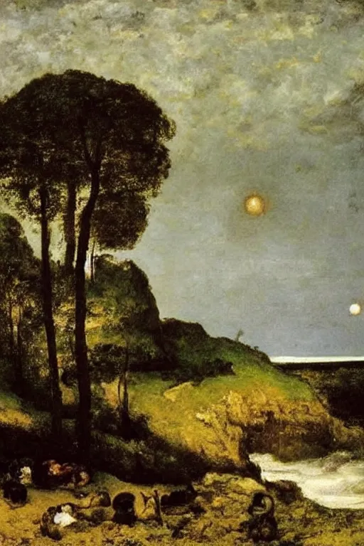 Image similar to the last day of the earth is an oil on canvas painting by gustave courbet, made in 1 8 5 4