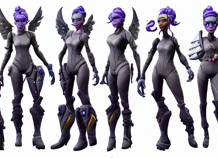 Prompt: character design sheet illustrated by Sam Werczler , fortnite game , a female with wings ,angels from heaven, suit