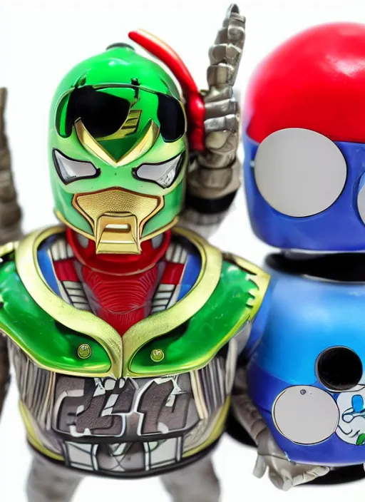 Image similar to fat kamen rider sofubi, product photography