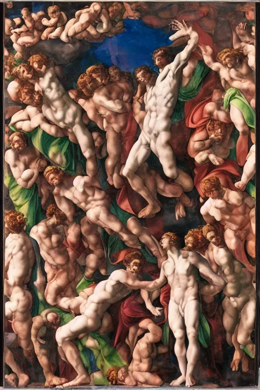 Image similar to a scene of a movie of michelangelo antonioni in the style of the last judgement by michelangelo. technicolor, grandiose, cinematic, 5 0 mm, highly detailed, romantic