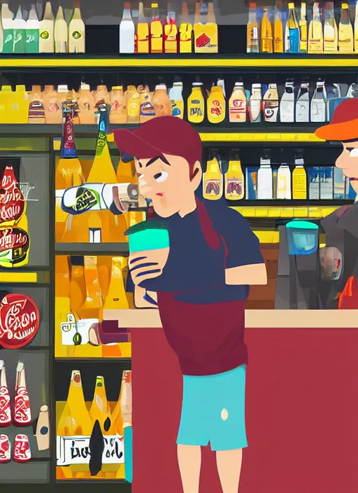 Image similar to digital art of a bat buying a beer in a convenience store, highly detailed