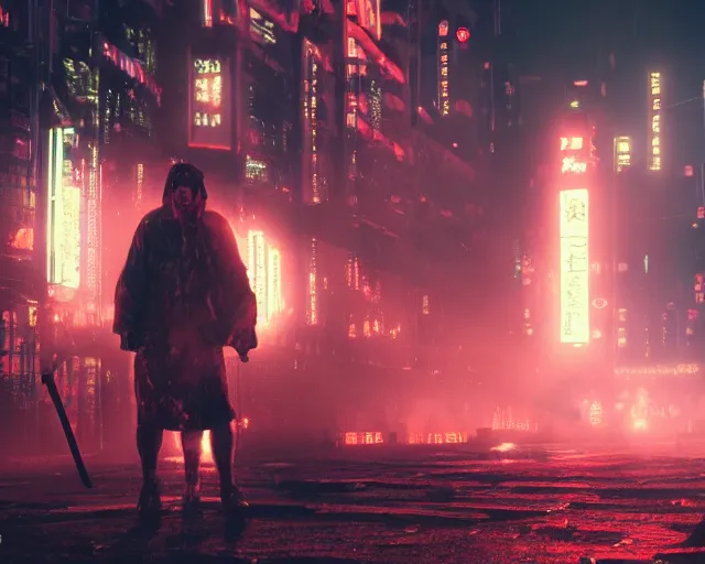 Prompt: a film still of gorr the god butcher in neotokyo, cinematic lighting, high resolution, 4 k