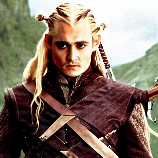 Image similar to A still of Johnny Depp as Legolas in Lord of the Rings (2001)